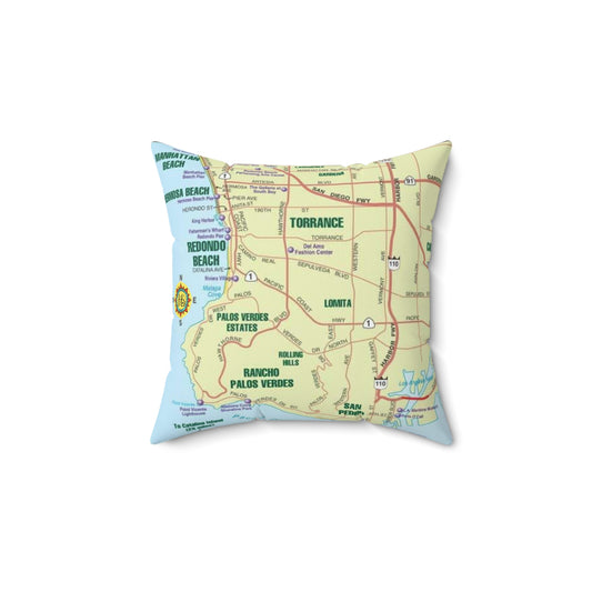 Hermosa Beach California 90254 MAP Spun Polyester Square Pillow