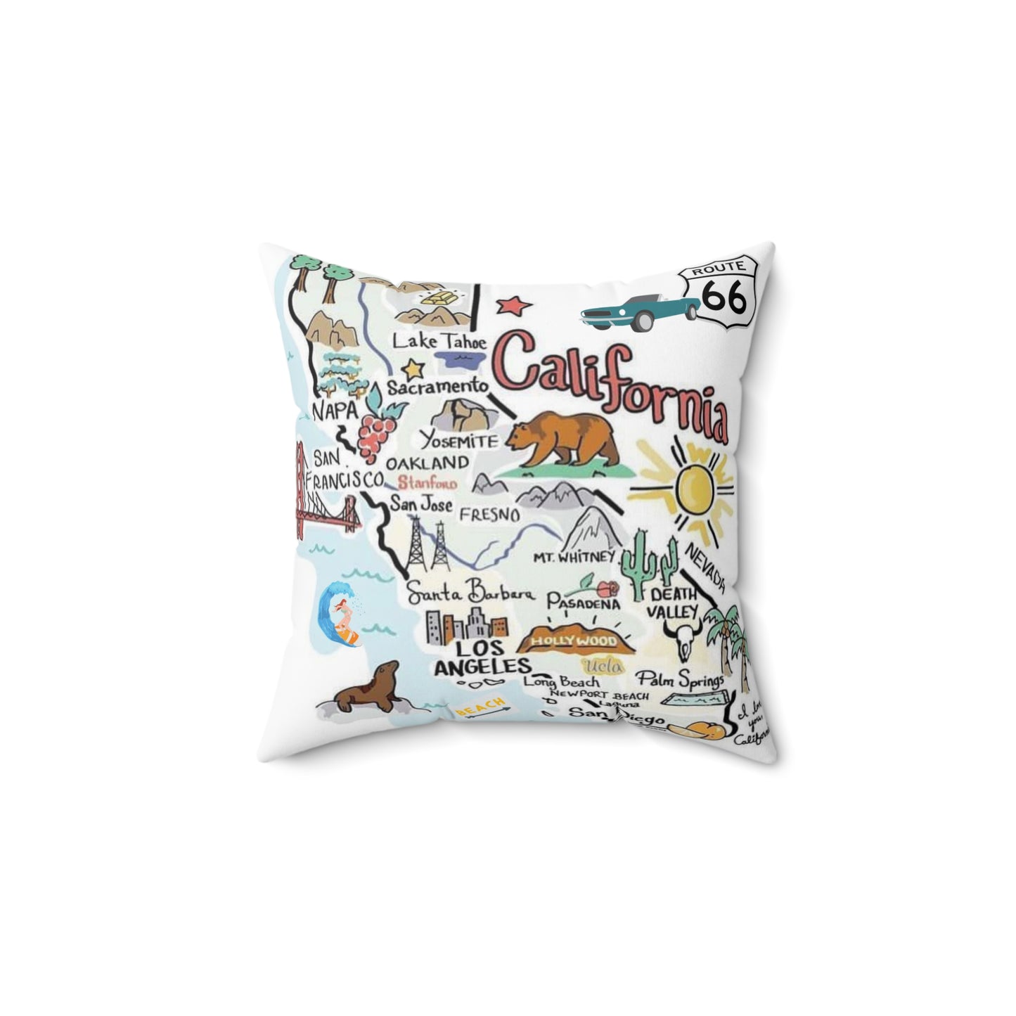 CALIFORNIA FUN MAP - Spun Polyester Square Pillow
