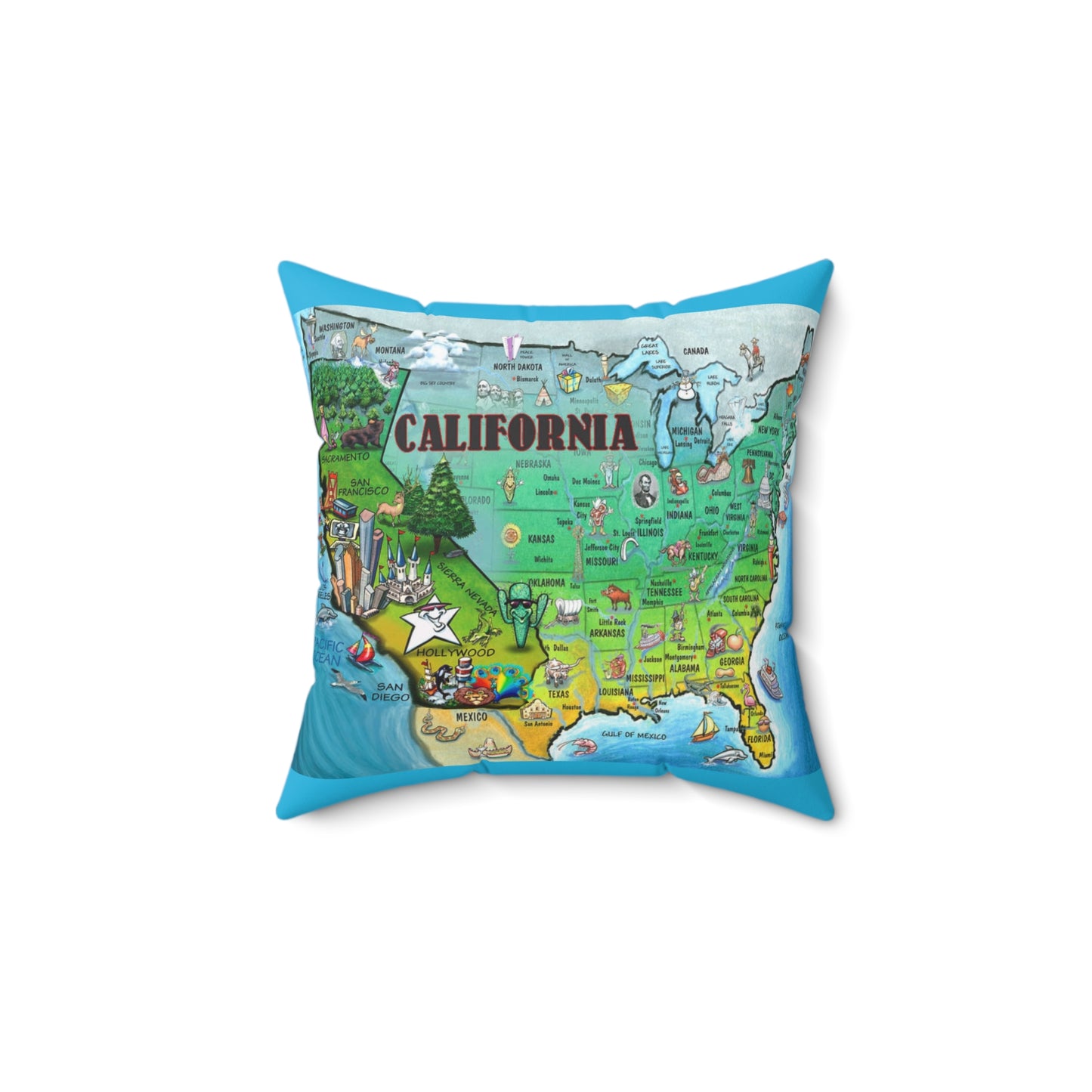 California Fun Map - Faux Suede Square Pillow