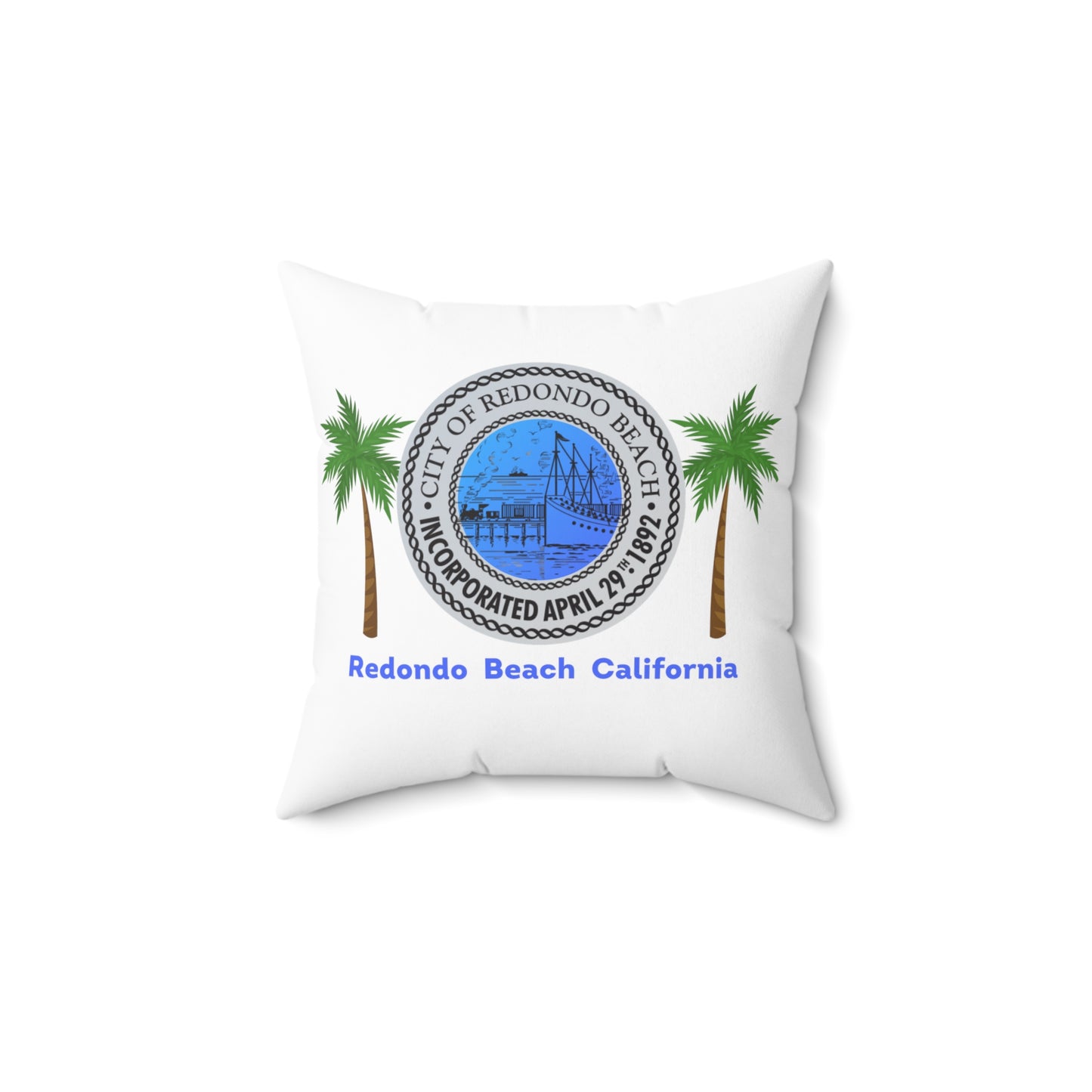 Redondo Beach California 90277 90278 MAP Spun Polyester Square Pillow