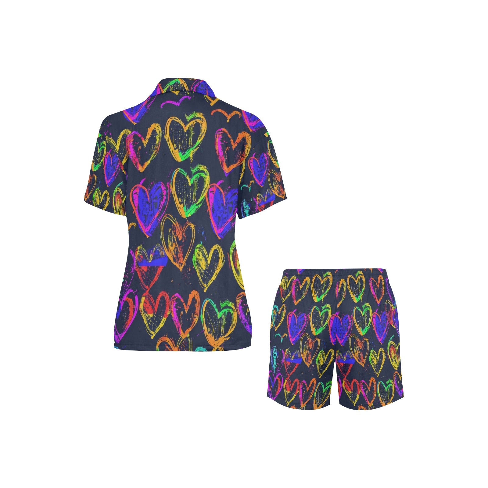 Crazy Heart Women's V-Neck Short Pajama Set Made in USA Free shipping