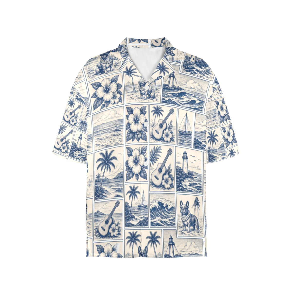 French Bull Dog Nautical Sailing Surf Women's All Over Print Hawaiian Shirt （Made in USA Ships to USA Only）