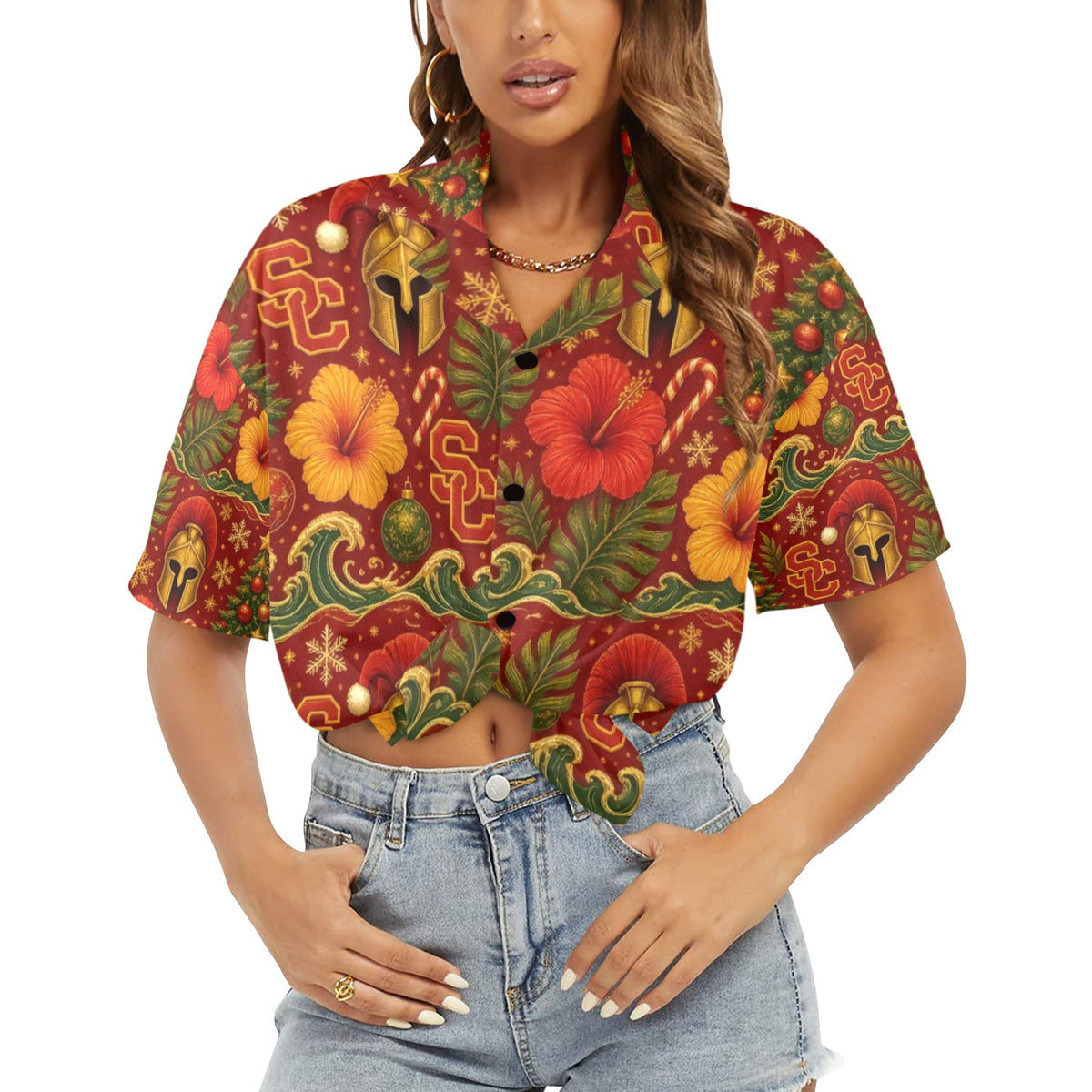 USC Women's All Over Print Hawaiian Shirt （Made in USA Ships to USA Only）