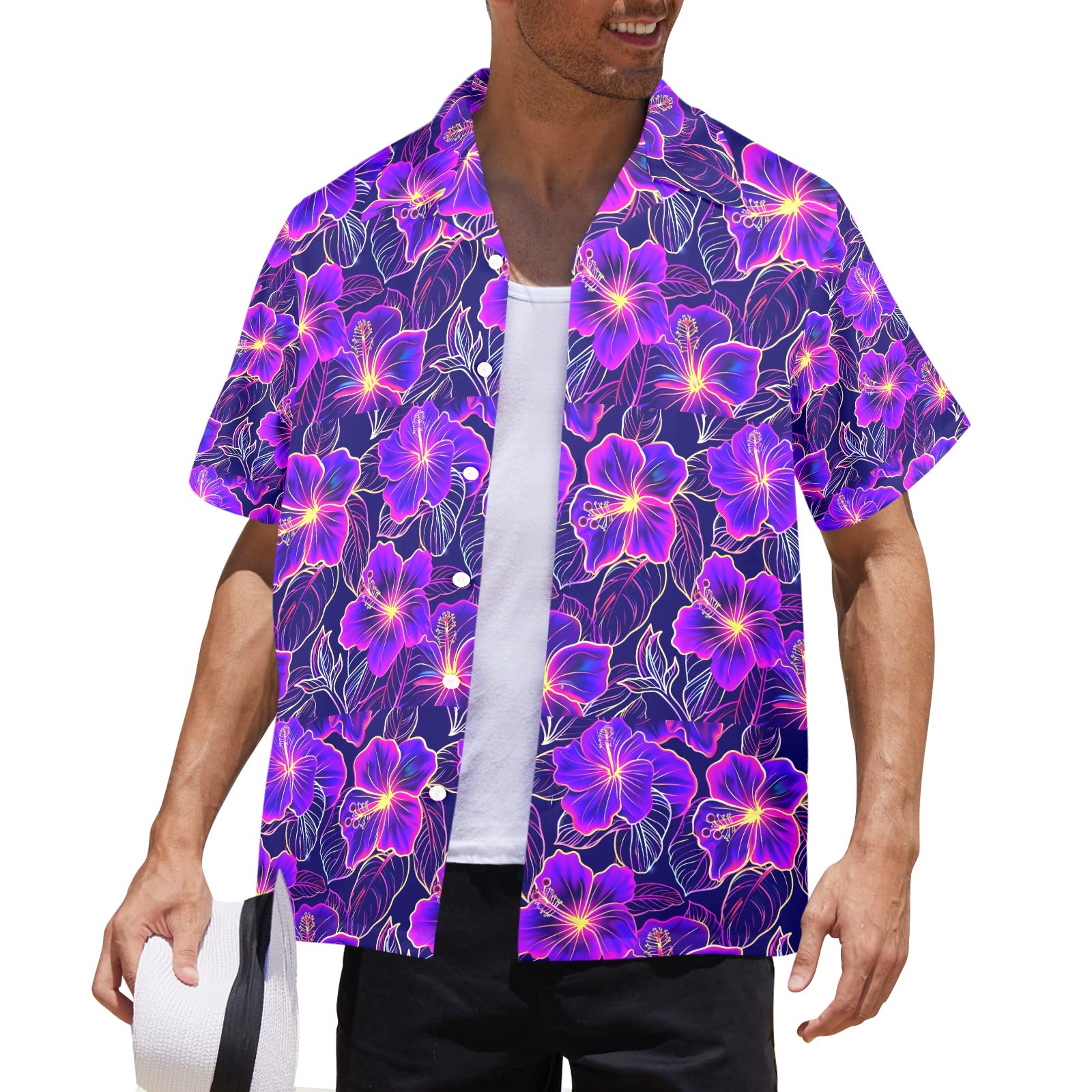 Flowers Men's All Over Print Hawaiian Shirt Made In USA Ships to USA Only
