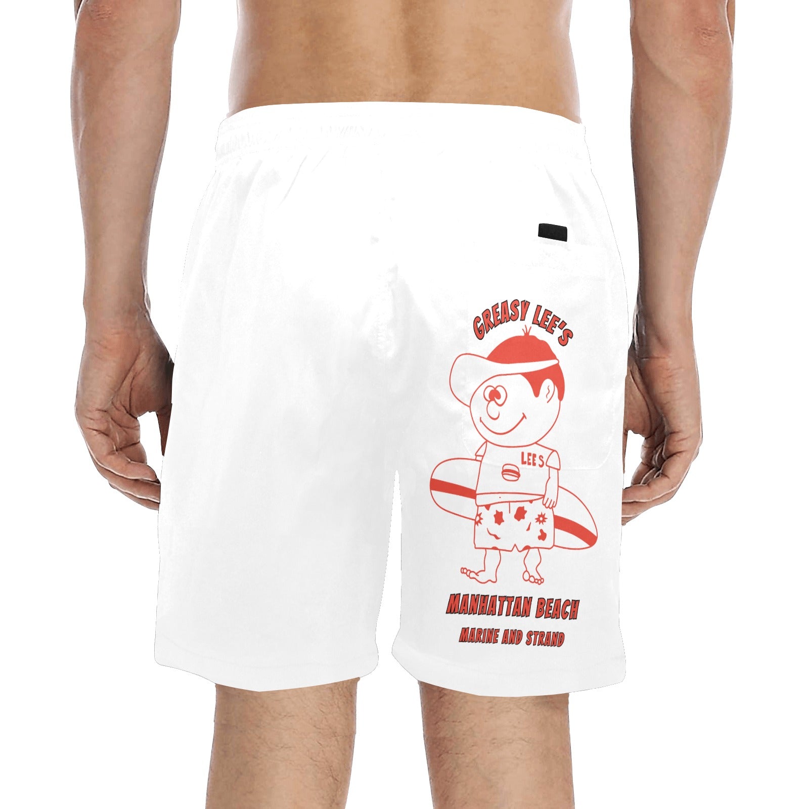 Greasy Lees Marine and Strand Manhattan Beach Old School Men's Mid-Length Beach Shorts Free Shipping