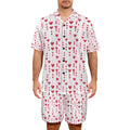 Hearts for You Men's V-Neck Short Pajama Set (Made in USA，Ships to USA Only)