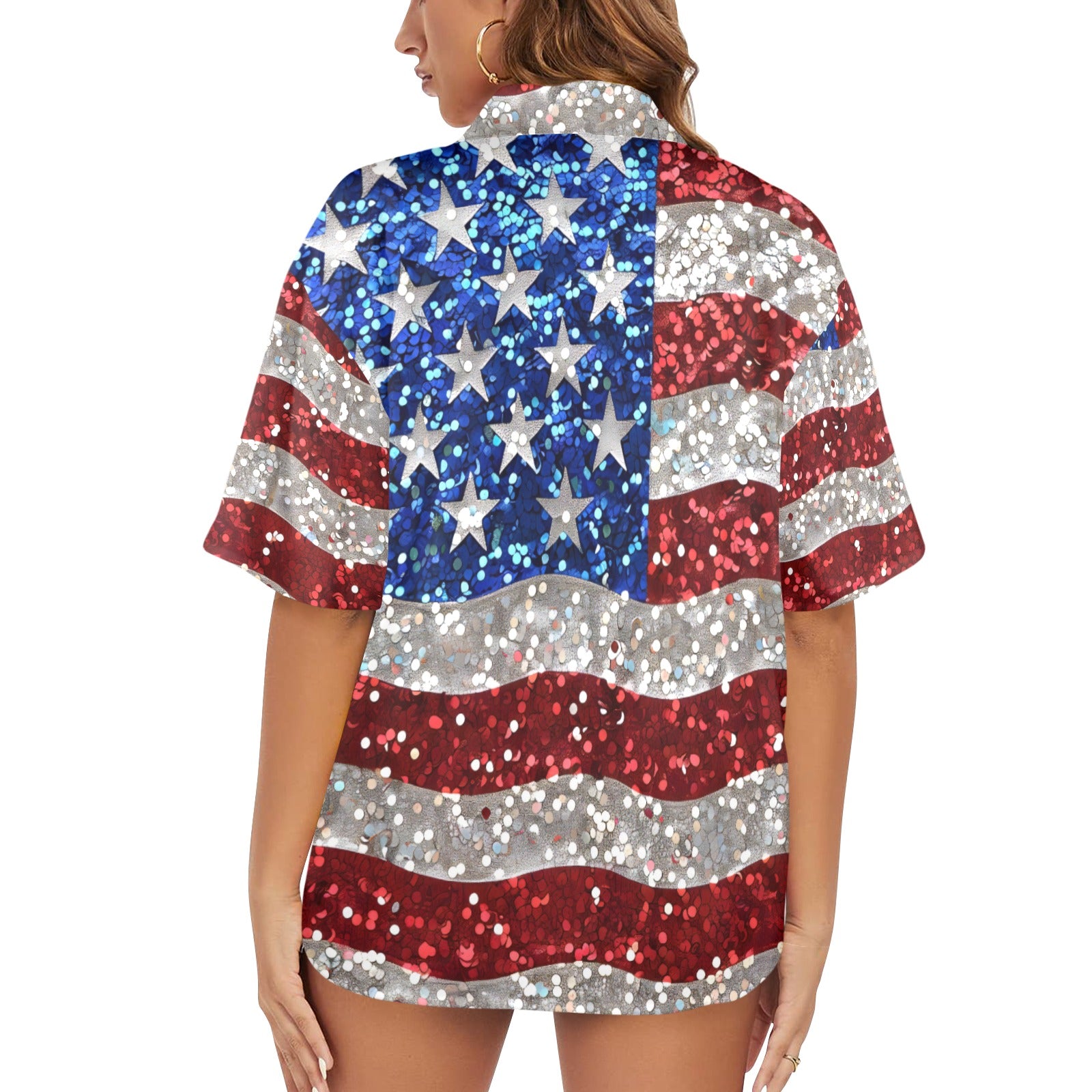American Flag Style Women's All Over Print Shirt Made in USA