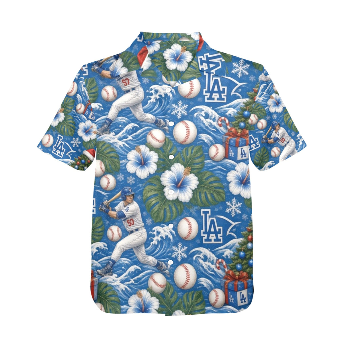 Dodgers Christmas Men's All Over Print Hawaiian Shirt Made In USA Ships to USA Only
