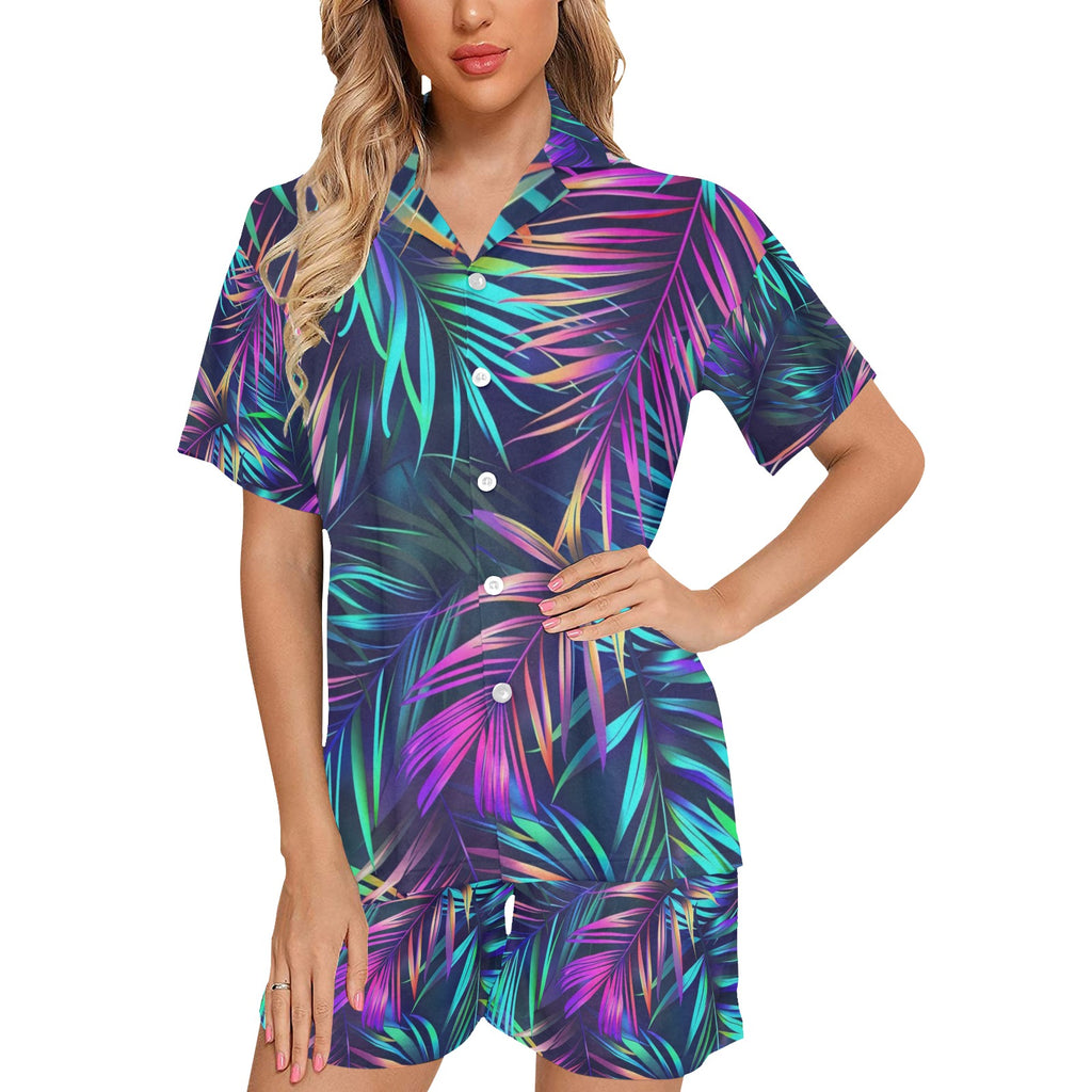 Women's V-Neck Short Pajama Hawaiian Style Set Made in USA Free shipping