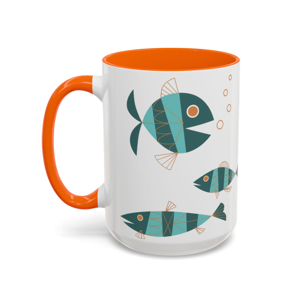 Metlox Pottery Teal Geometric Fish Mug | Accent Coffee Mug