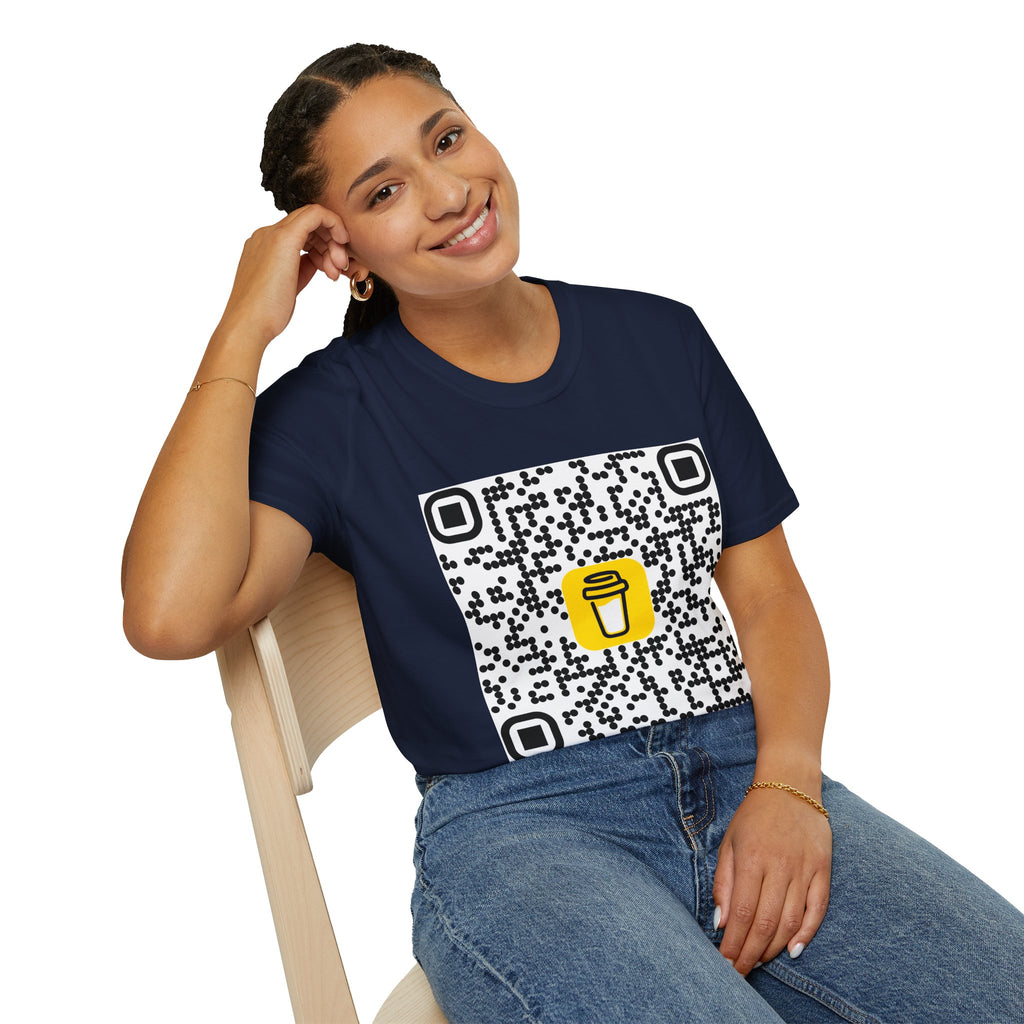 QR Code Coffee Cup T‑Shirt — Scan-to-Order Cafe Tee