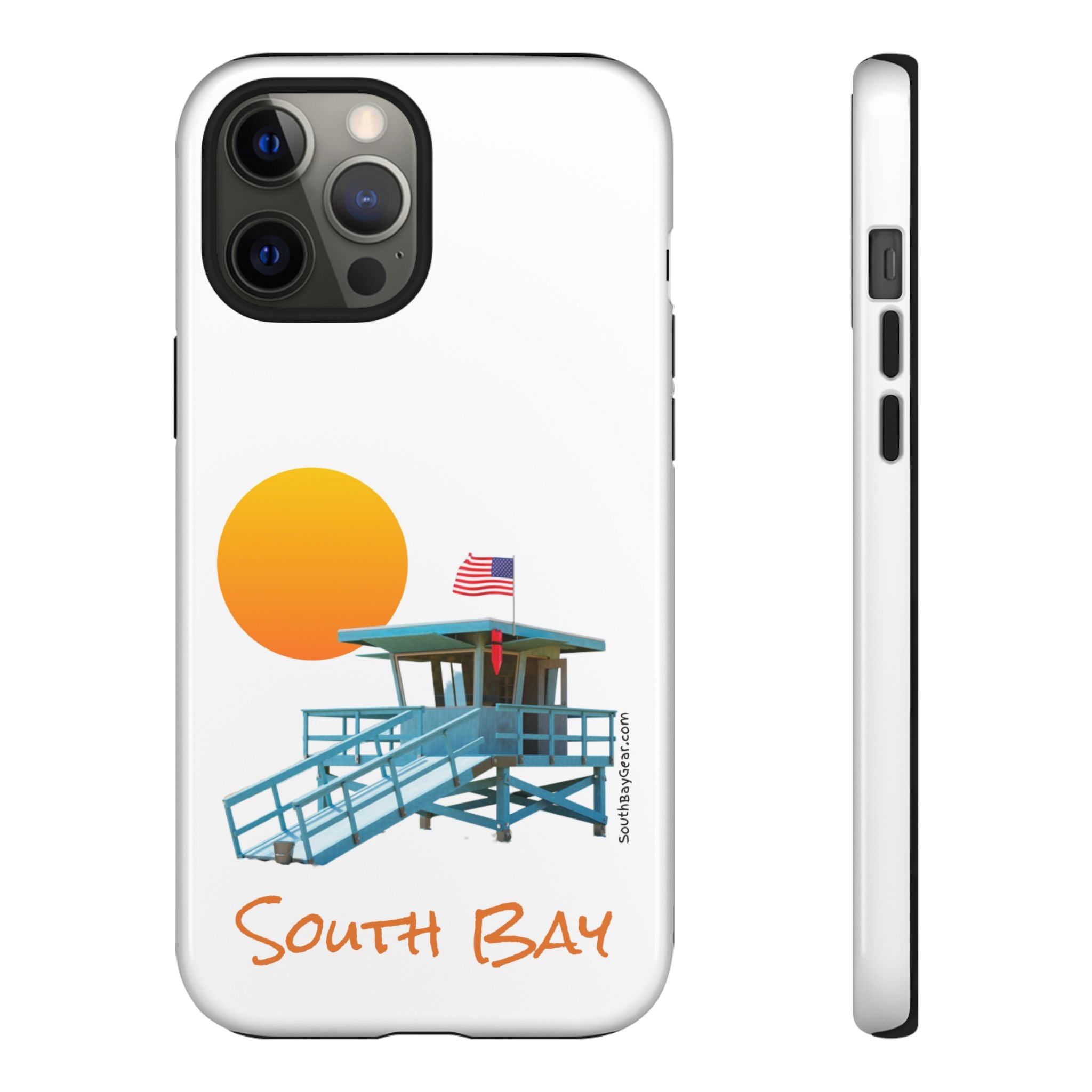 South Bay Lifeguard Stand with American Flag Tough Phone Cases