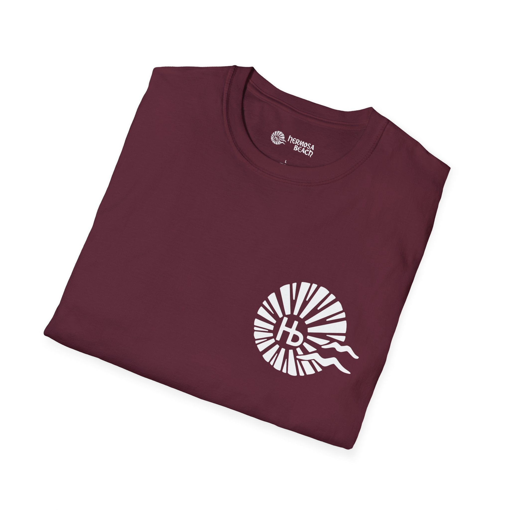 Hermosa Beach Sunburst Wave T-Shirt (printed front back neck) | Hb Minimal Logo Tee