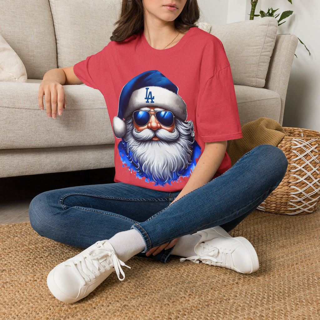 LA Dodgers Blue Santa T-Shirt — Cool Sunglasses Holiday Tee