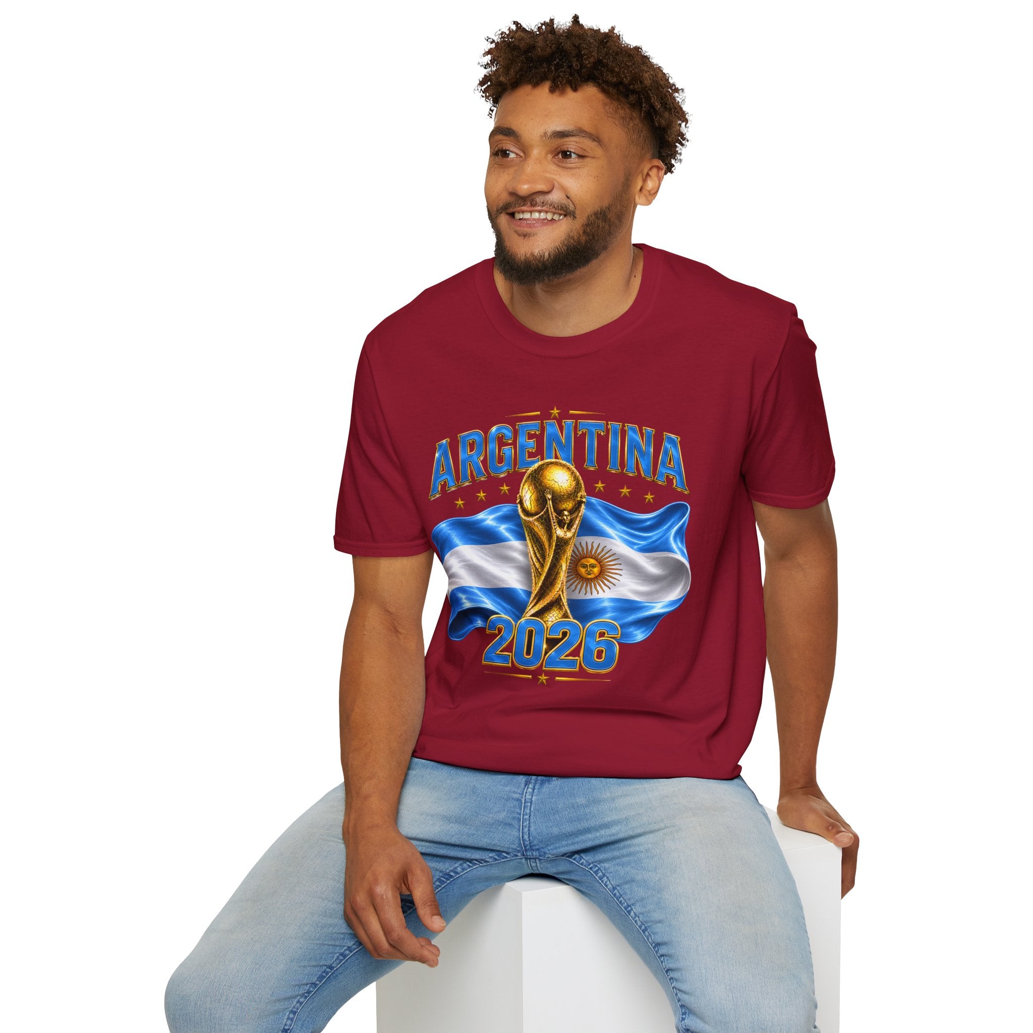Argentina 2026 World Cup T-Shirt — Golden Trophy & Flag Soccer Fan Tee