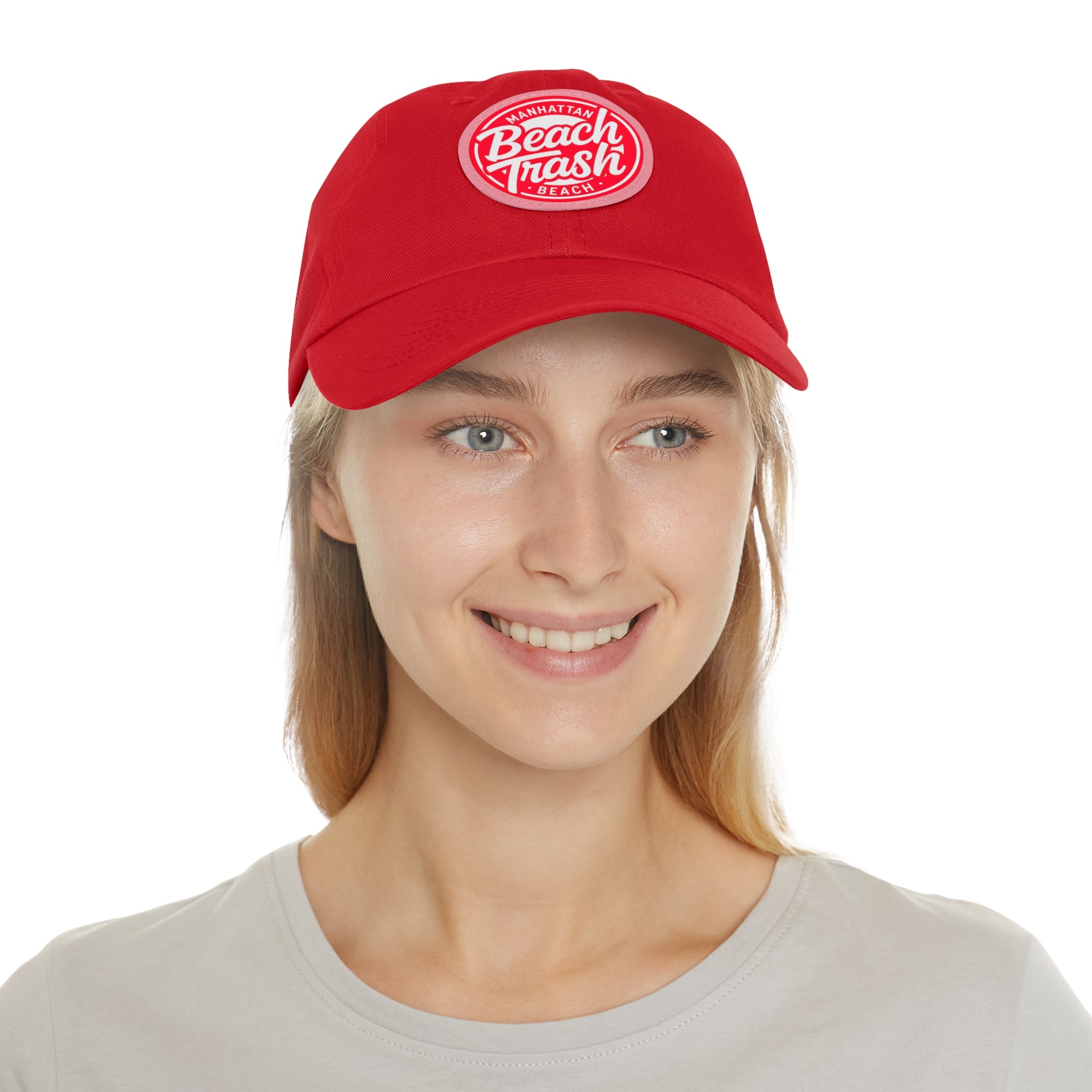 Proud to be Called Beach Trash Manhattan Beach  Leather Patch Dad Hat — Vintage Manhattan Beach Logo