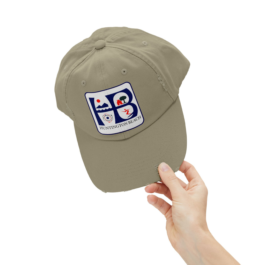 Huntington Beach Distressed Mom and Dad Hat — Vintage Surf & Coastal Patch Cap