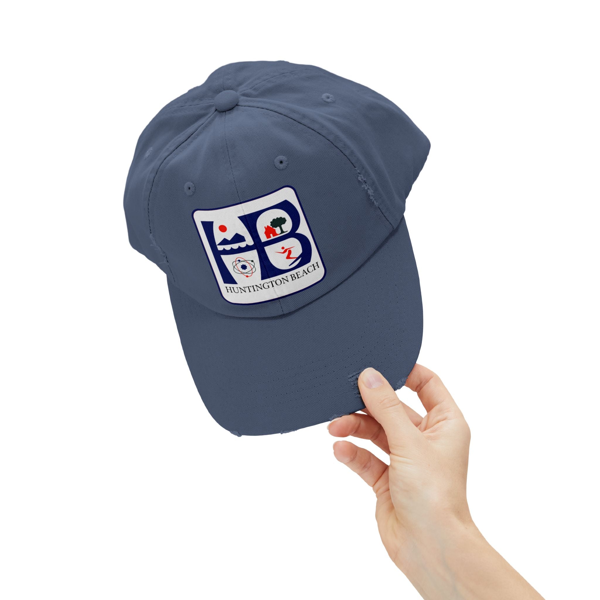 Huntington Beach Distressed Mom and Dad Hat — Vintage Surf & Coastal Patch Cap