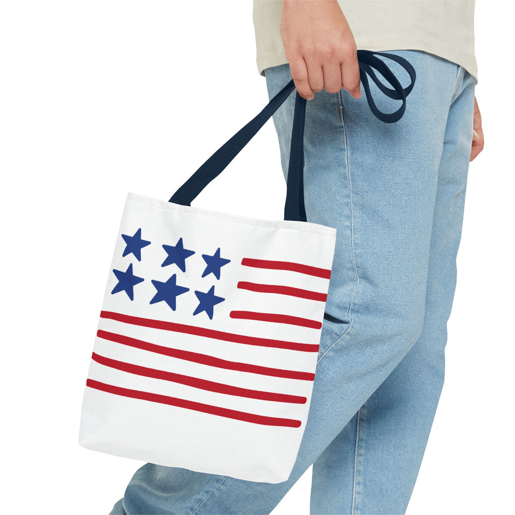 American Flag Stars & Stripes Tote Bag — Patriotic Canvas Beach Grocery Bag