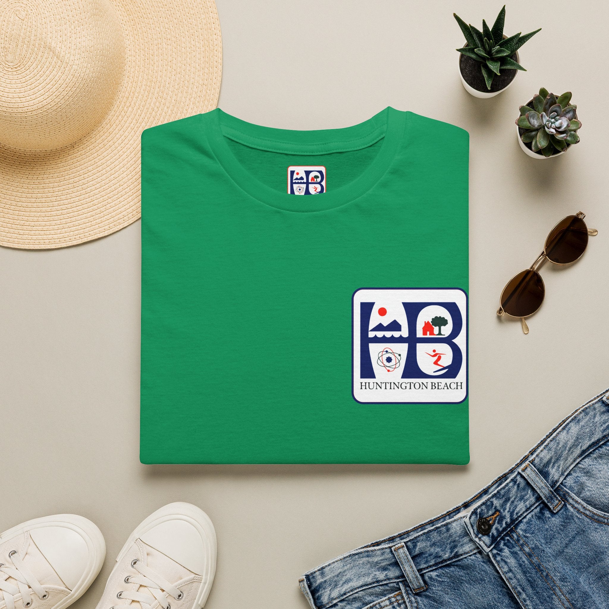 Huntington Beach Retro Logo T-Shirt — HB Surf & Sunset Tee (printed 3 side)