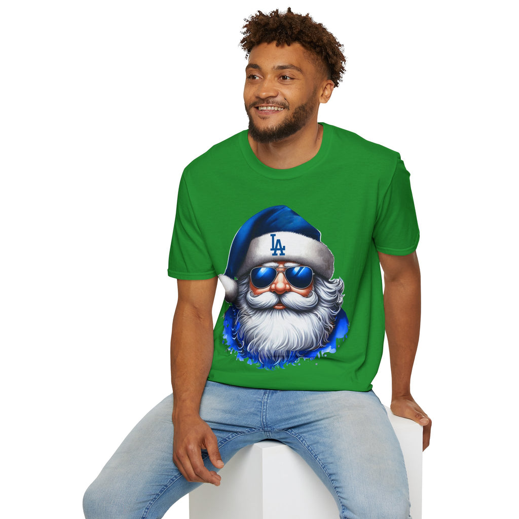 LA Dodgers Blue Santa T-Shirt — Cool Sunglasses Holiday Tee