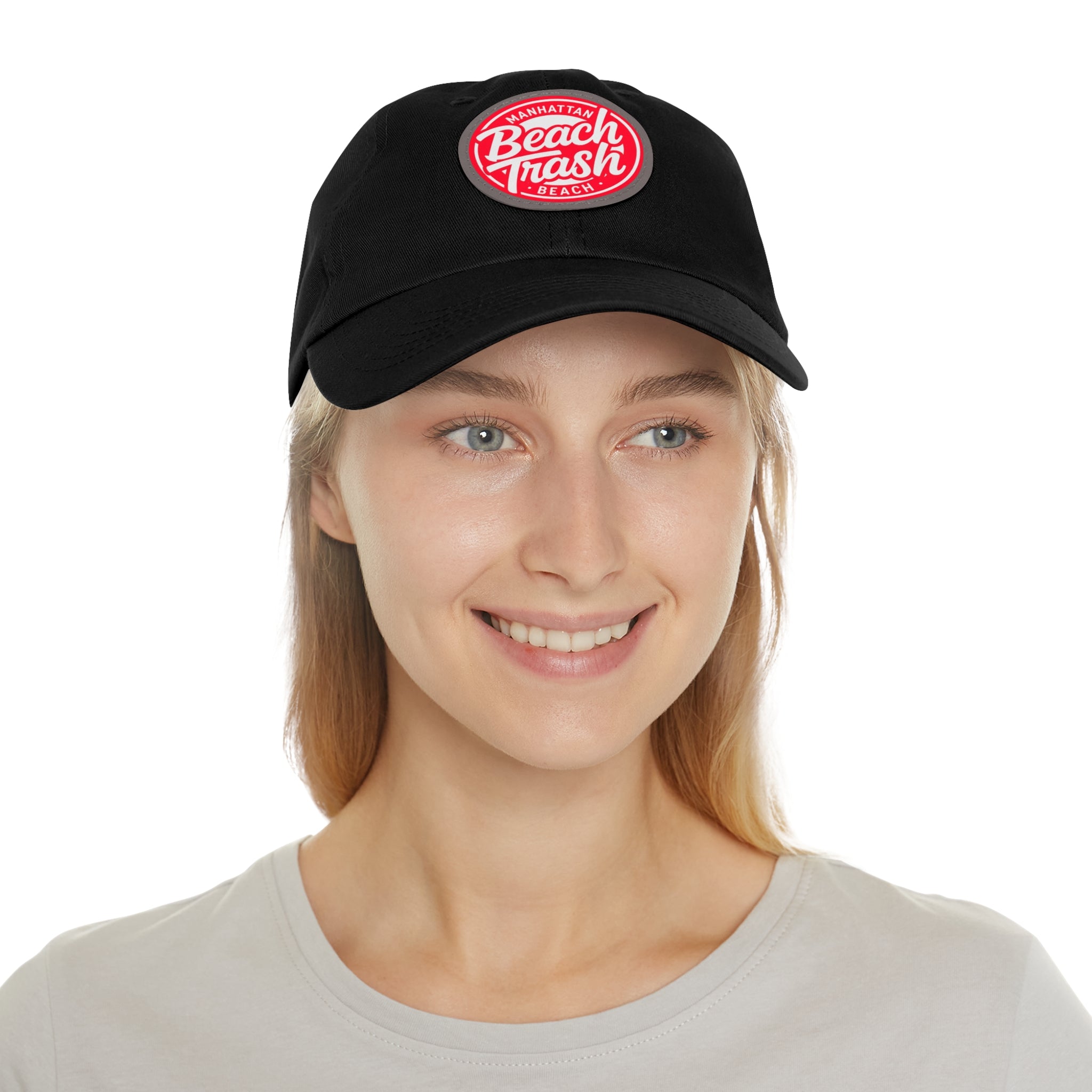 Proud to be Called Beach Trash Manhattan Beach  Leather Patch Dad Hat — Vintage Manhattan Beach Logo