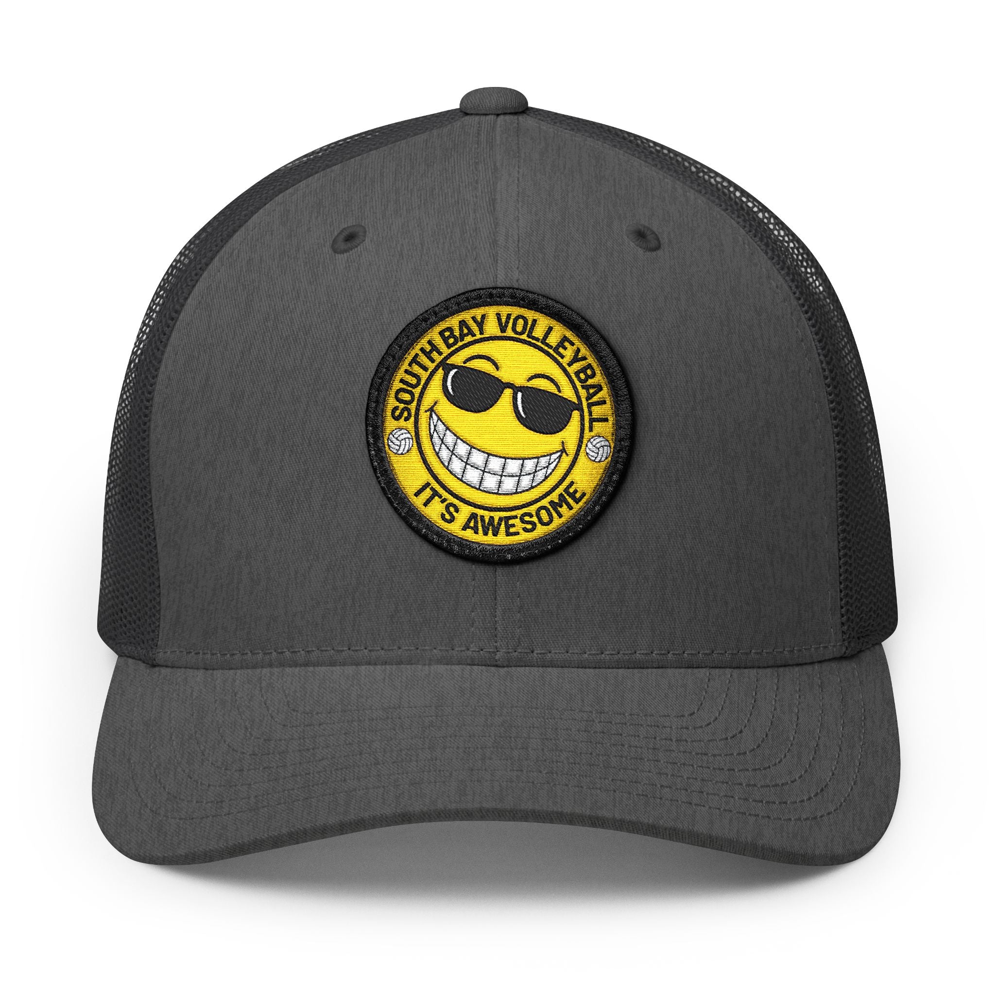 Embroidered Smiley Patch Trucker Hat — 'Smile, It's Awesome' Snapback