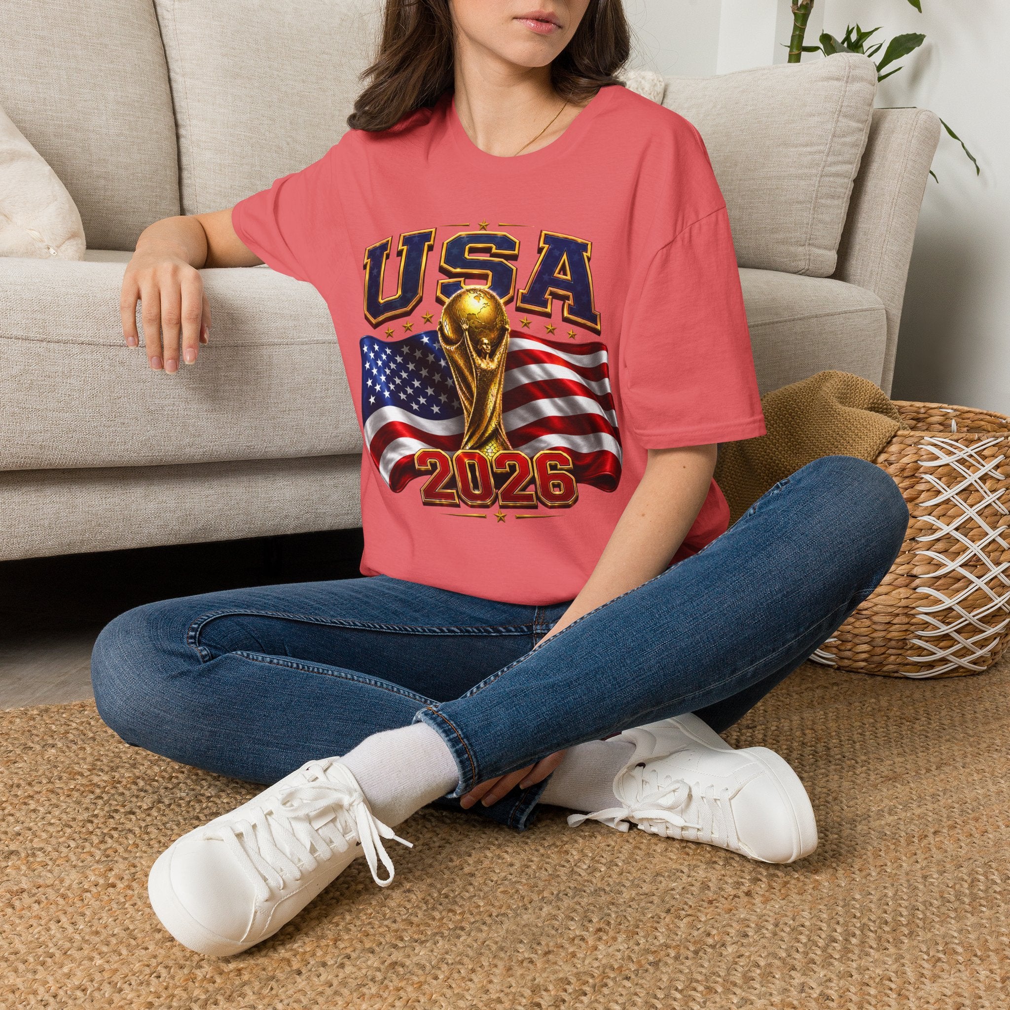 USA World Cup 2026 Soccer T-Shirt – American Flag & Trophy Design