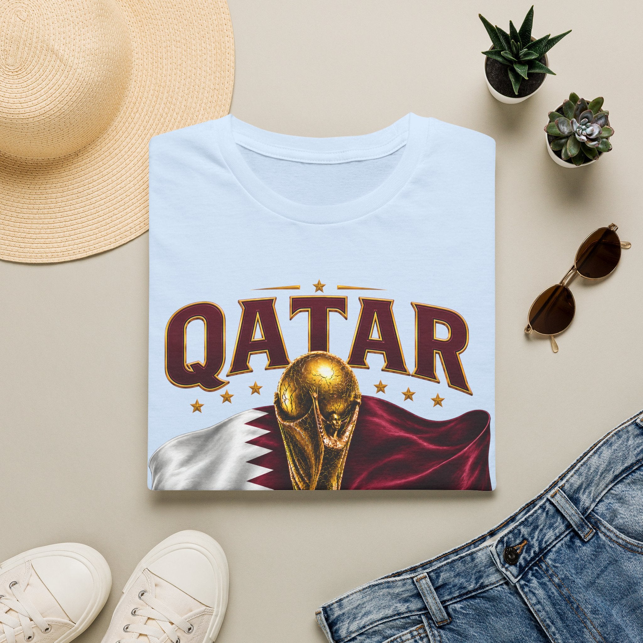 Qatar 2026 World Cup T-Shirt — Golden Trophy & Flag Soccer Tee