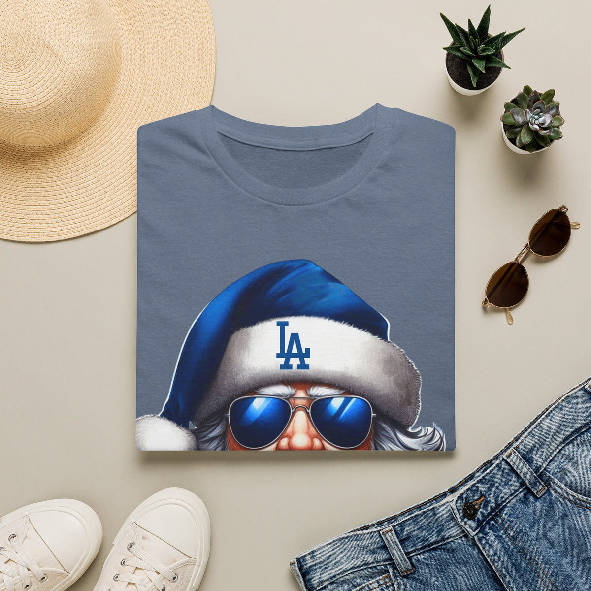 LA Dodgers Blue Santa T-Shirt — Cool Sunglasses Holiday Tee