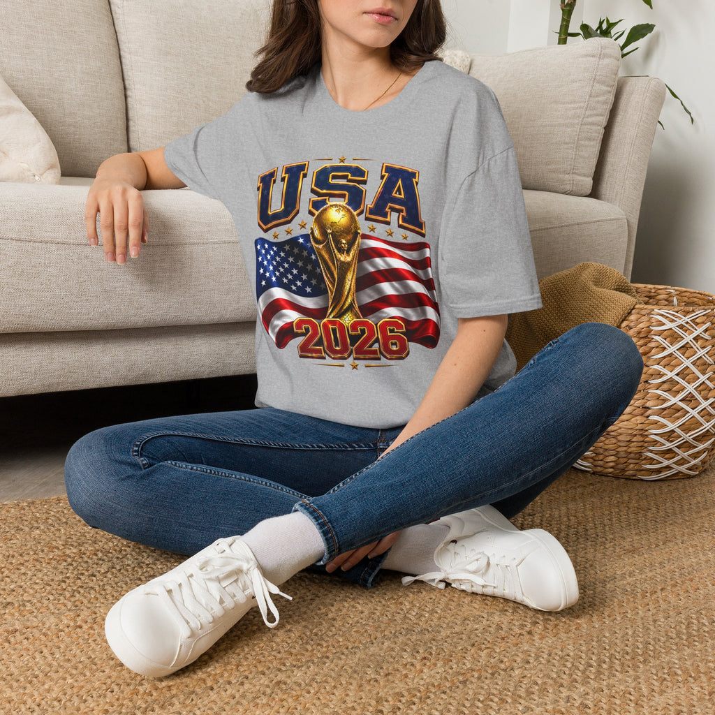 USA World Cup 2026 Soccer T-Shirt – American Flag & Trophy Design