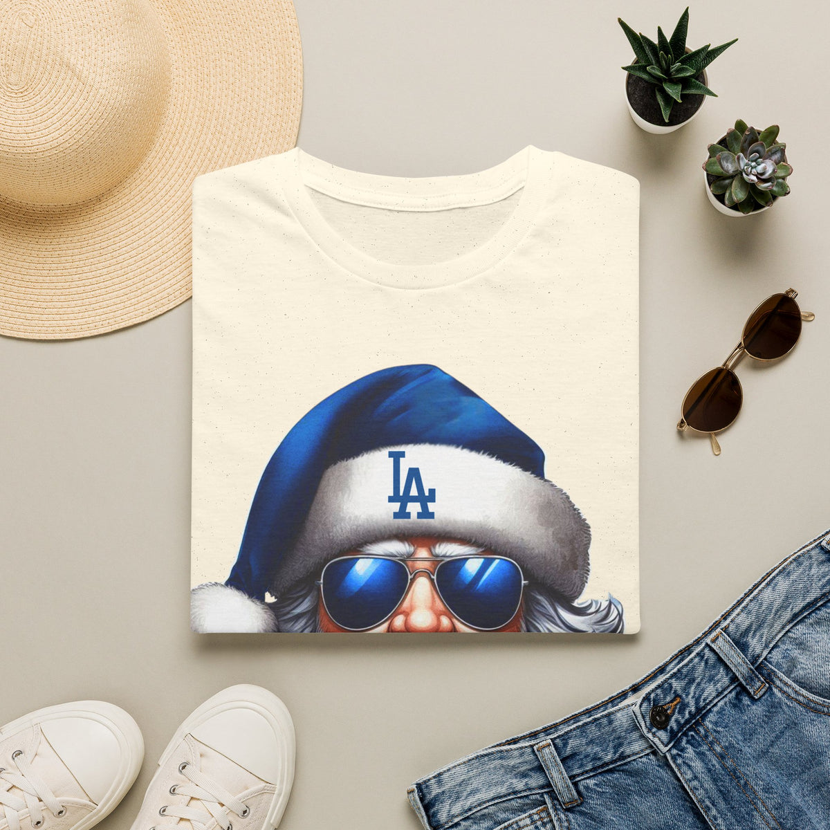 LA Dodgers Blue Santa T-Shirt — Cool Sunglasses Holiday Tee