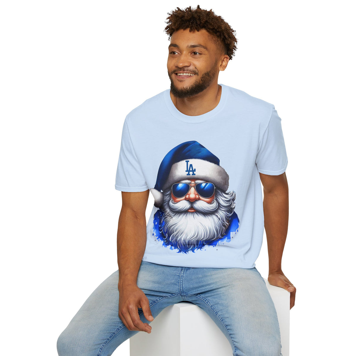 LA Dodgers Blue Santa T-Shirt — Cool Sunglasses Holiday Tee