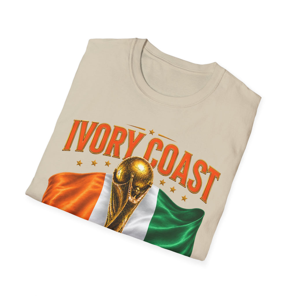 Ivory Coast 2026 World Cup T‑Shirt — FIFA Trophy & Flag Soccer Fan Tee