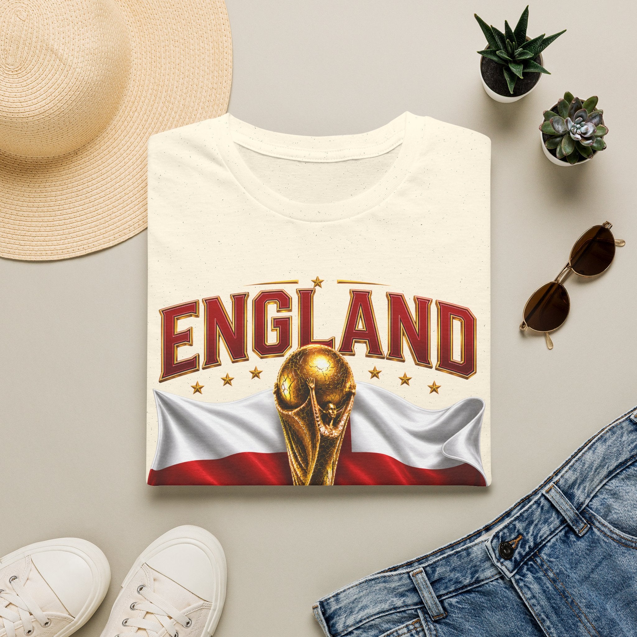 England 2026 World Cup T-Shirt — Gold Trophy & St George’s Flag Soccer Fan Tee