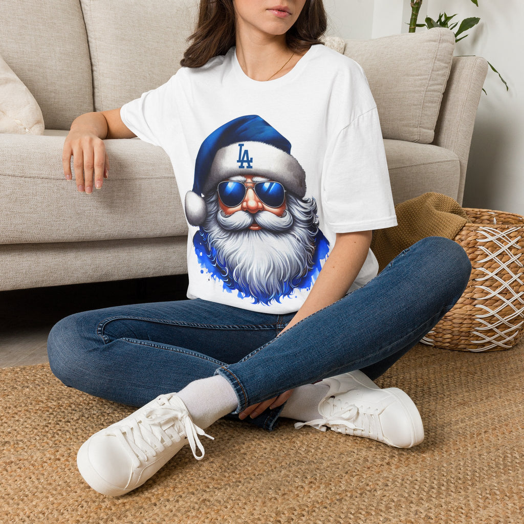 LA Dodgers Blue Santa T-Shirt — Cool Sunglasses Holiday Tee