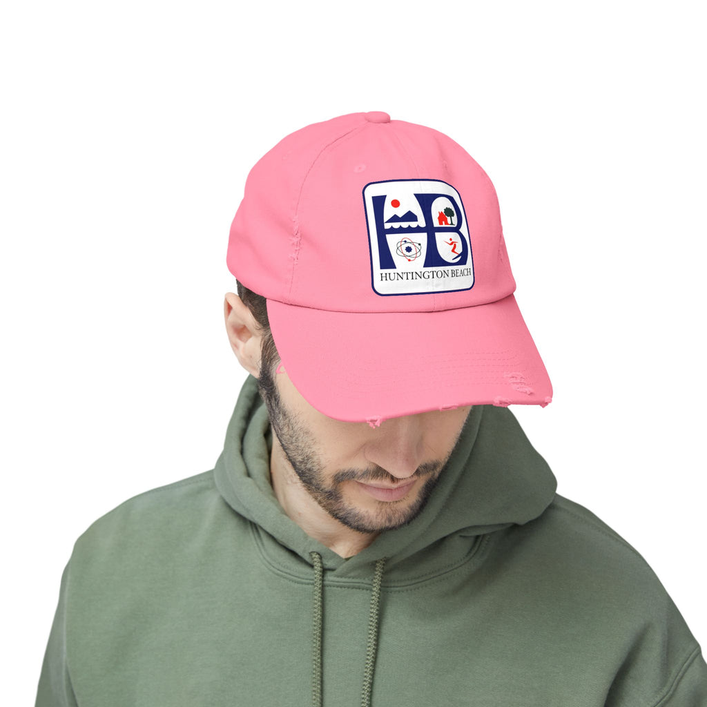 Huntington Beach Distressed Mom and Dad Hat — Vintage Surf & Coastal Patch Cap