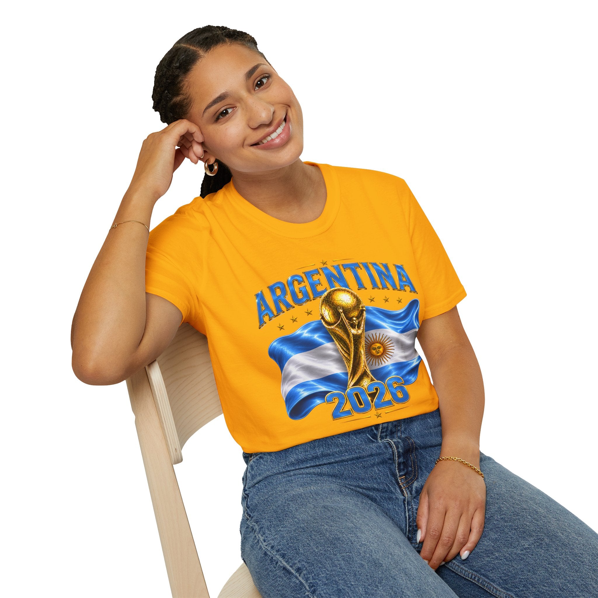 Argentina 2026 World Cup T-Shirt — Golden Trophy & Flag Soccer Fan Tee