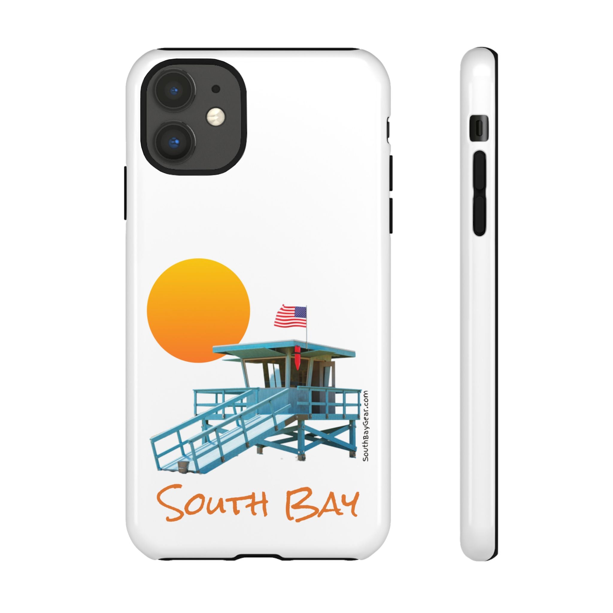 South Bay Lifeguard Stand with American Flag Tough Phone Cases