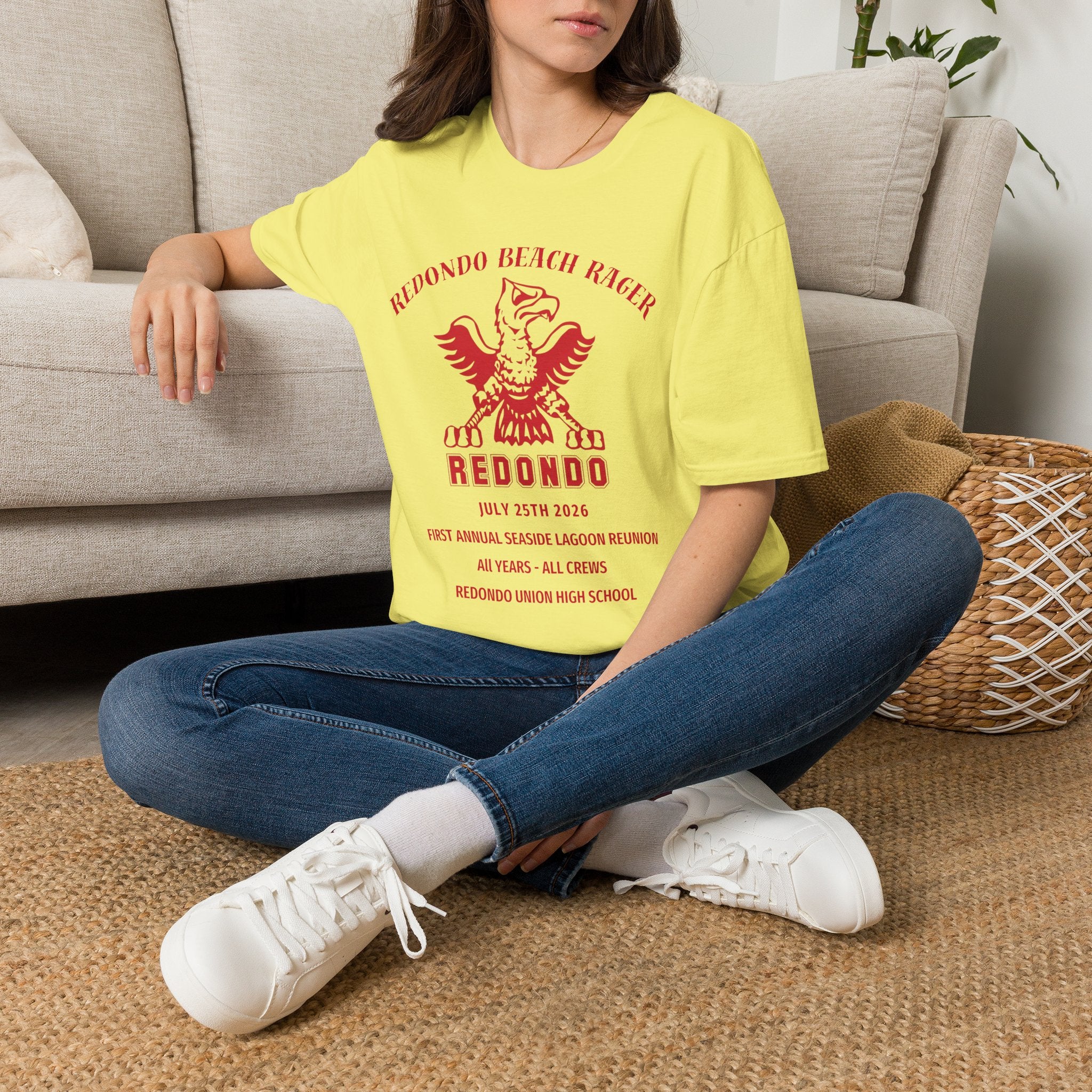 Redondo Beach Rager T-Shirt — Vintage School Spirit Graphic Tee - First Annual All Class Reunion 7-25-26 at Seaside Lagoon Redondo Beach