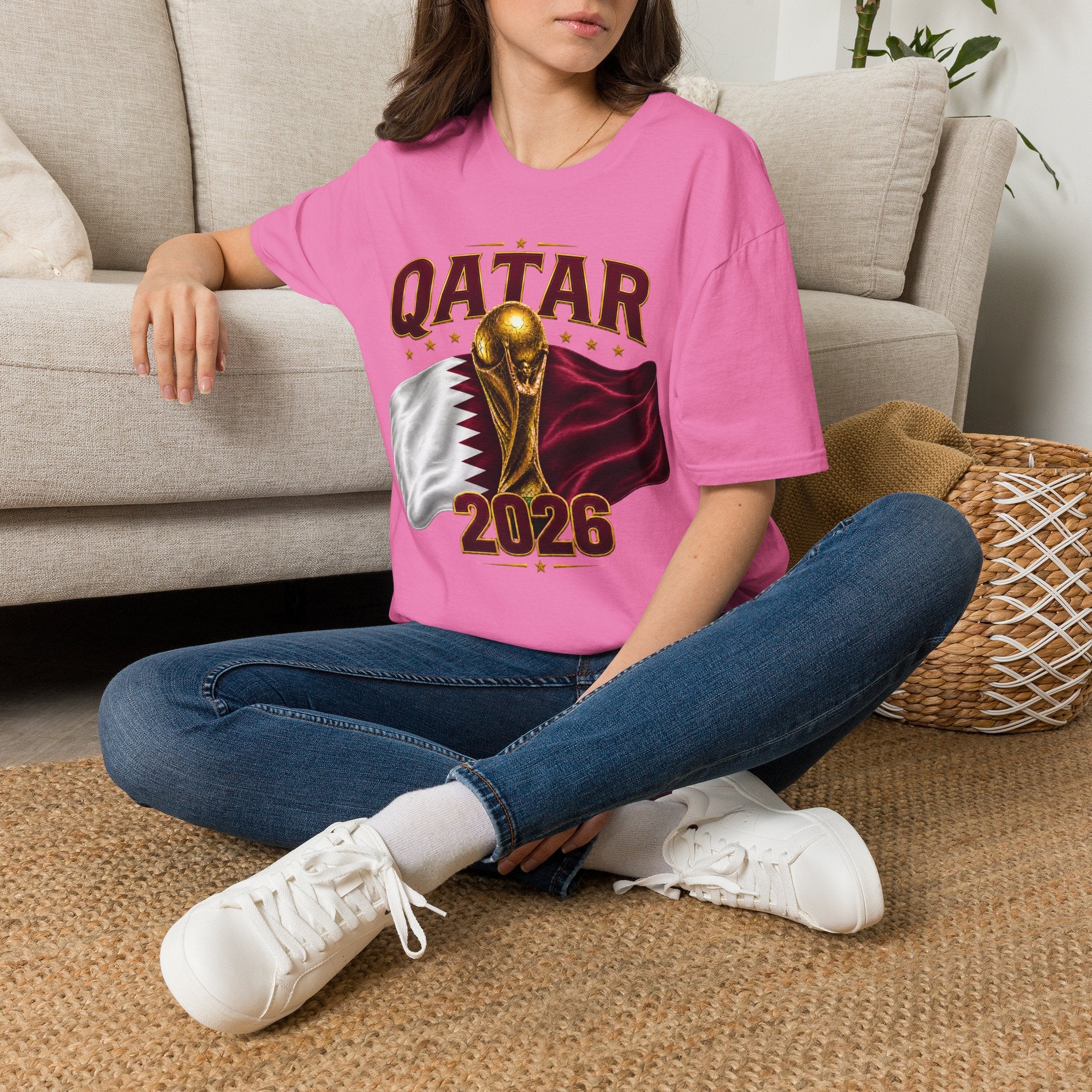 Qatar 2026 World Cup T-Shirt — Golden Trophy & Flag Soccer Tee