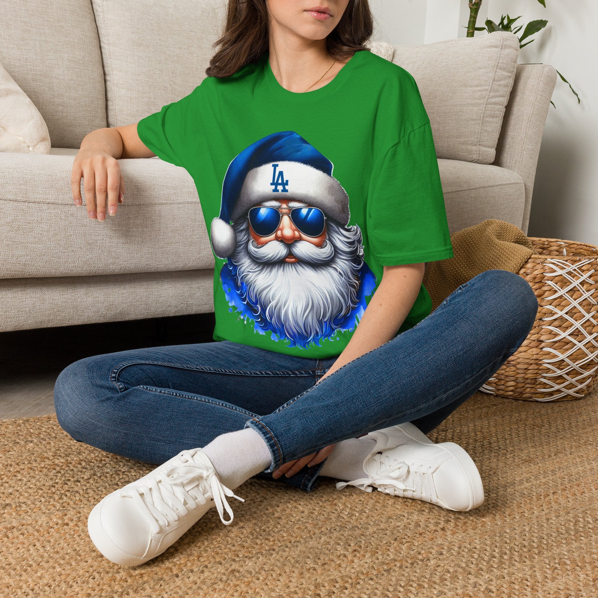 LA Dodgers Blue Santa T-Shirt — Cool Sunglasses Holiday Tee