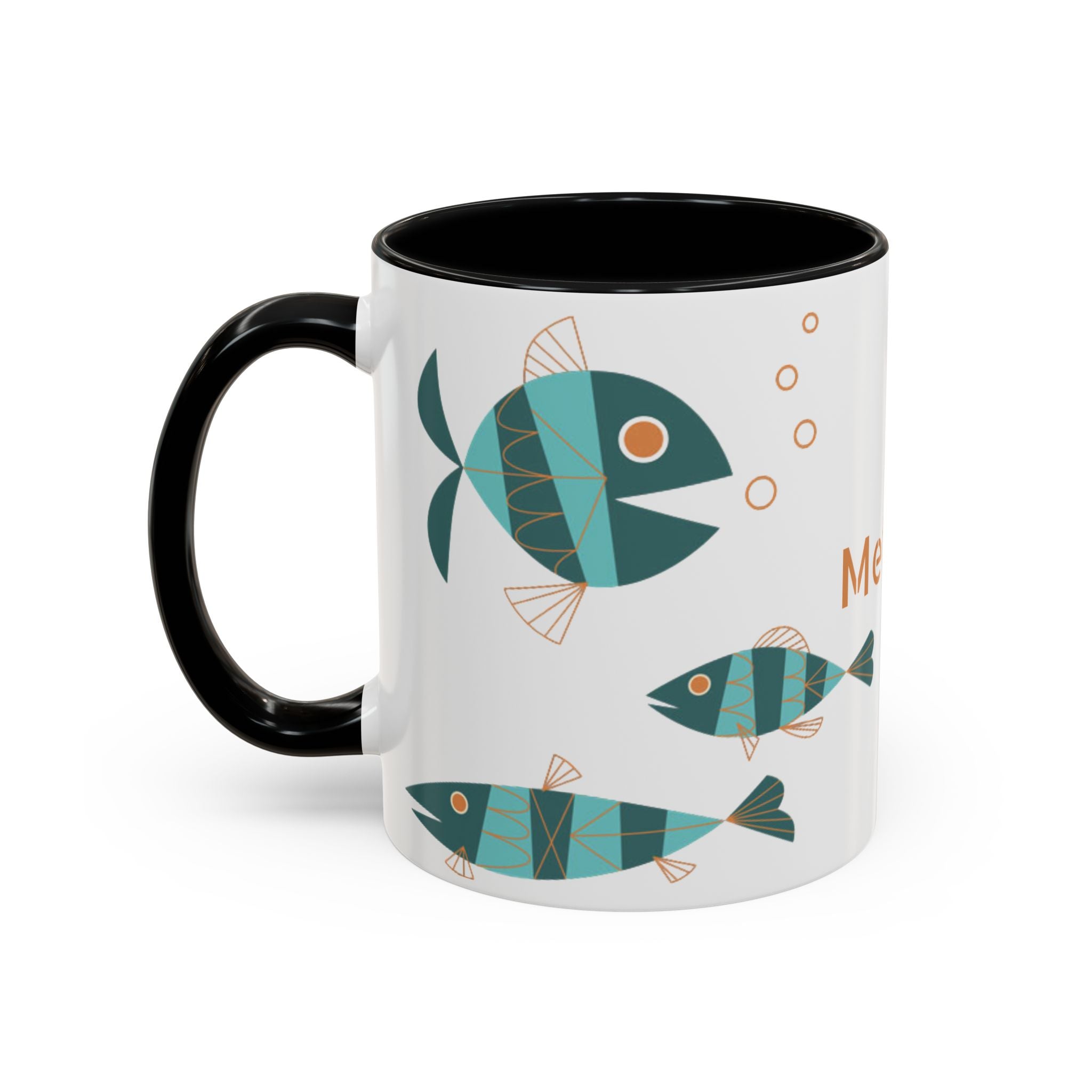 Metlox Pottery Teal Geometric Fish Mug | Accent Coffee Mug