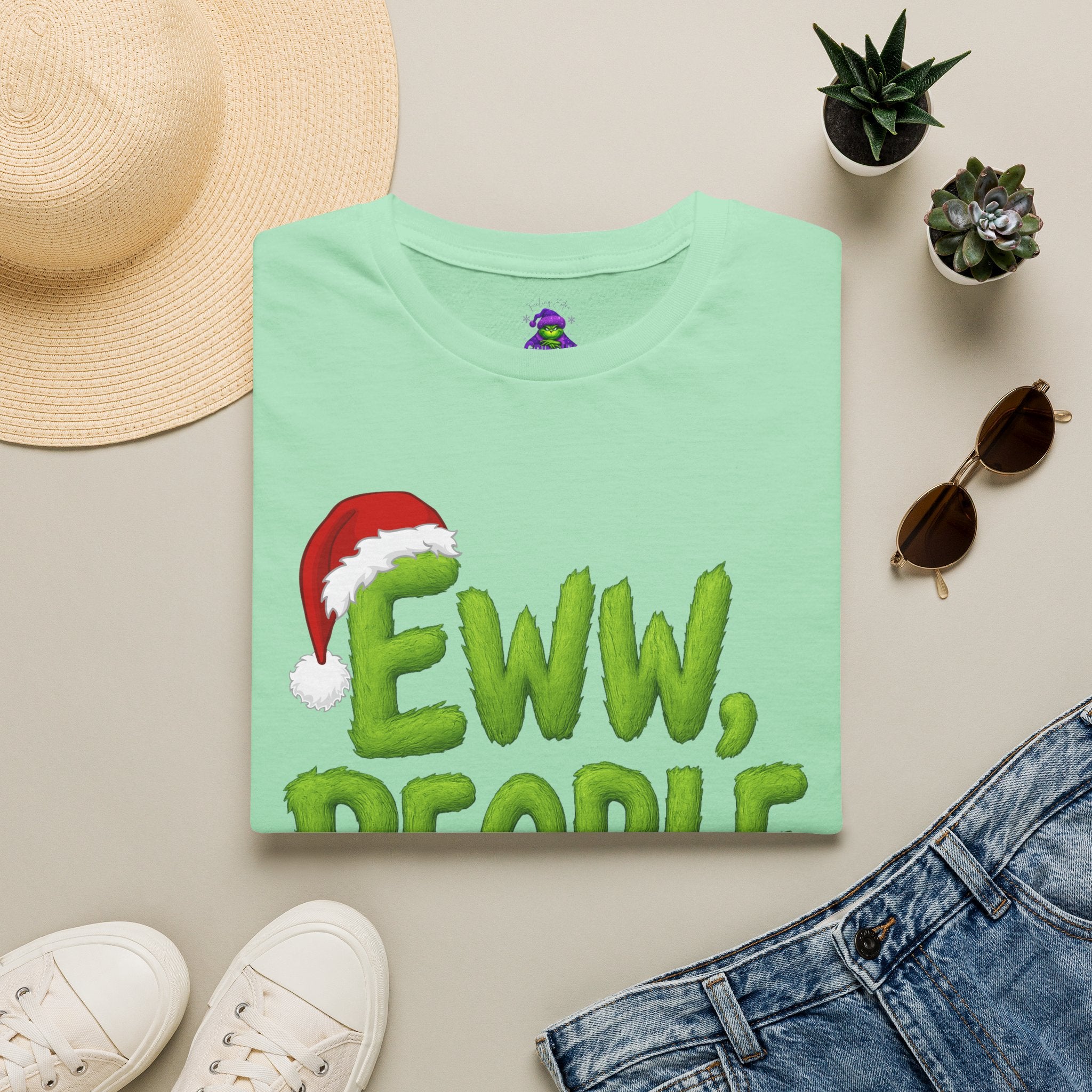 Eww, People T-Shirt | Funny Grinchy Santa Hat Holiday Tee