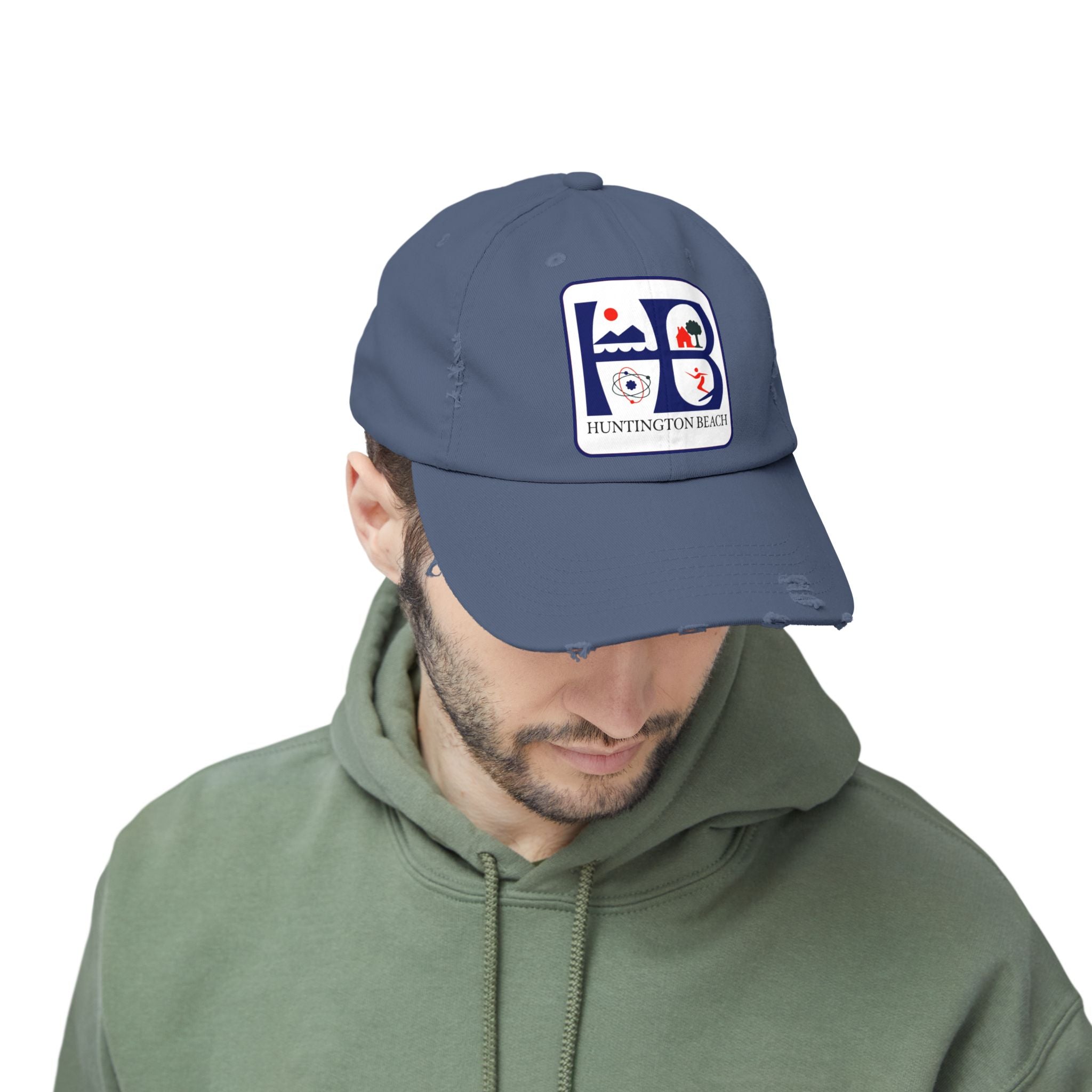 Huntington Beach Distressed Mom and Dad Hat — Vintage Surf & Coastal Patch Cap