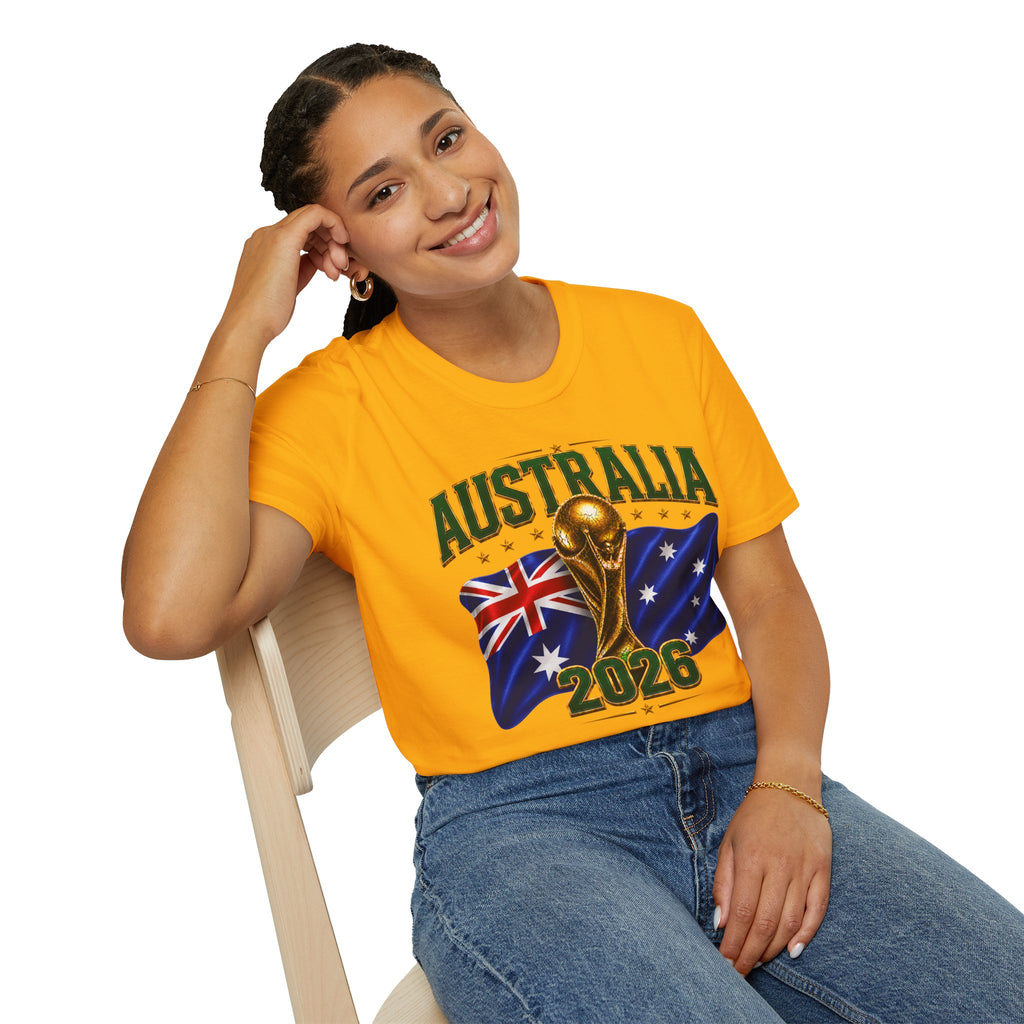 Australia 2026 Soccer World Cup T-Shirt — Aussie Flag & Trophy Design