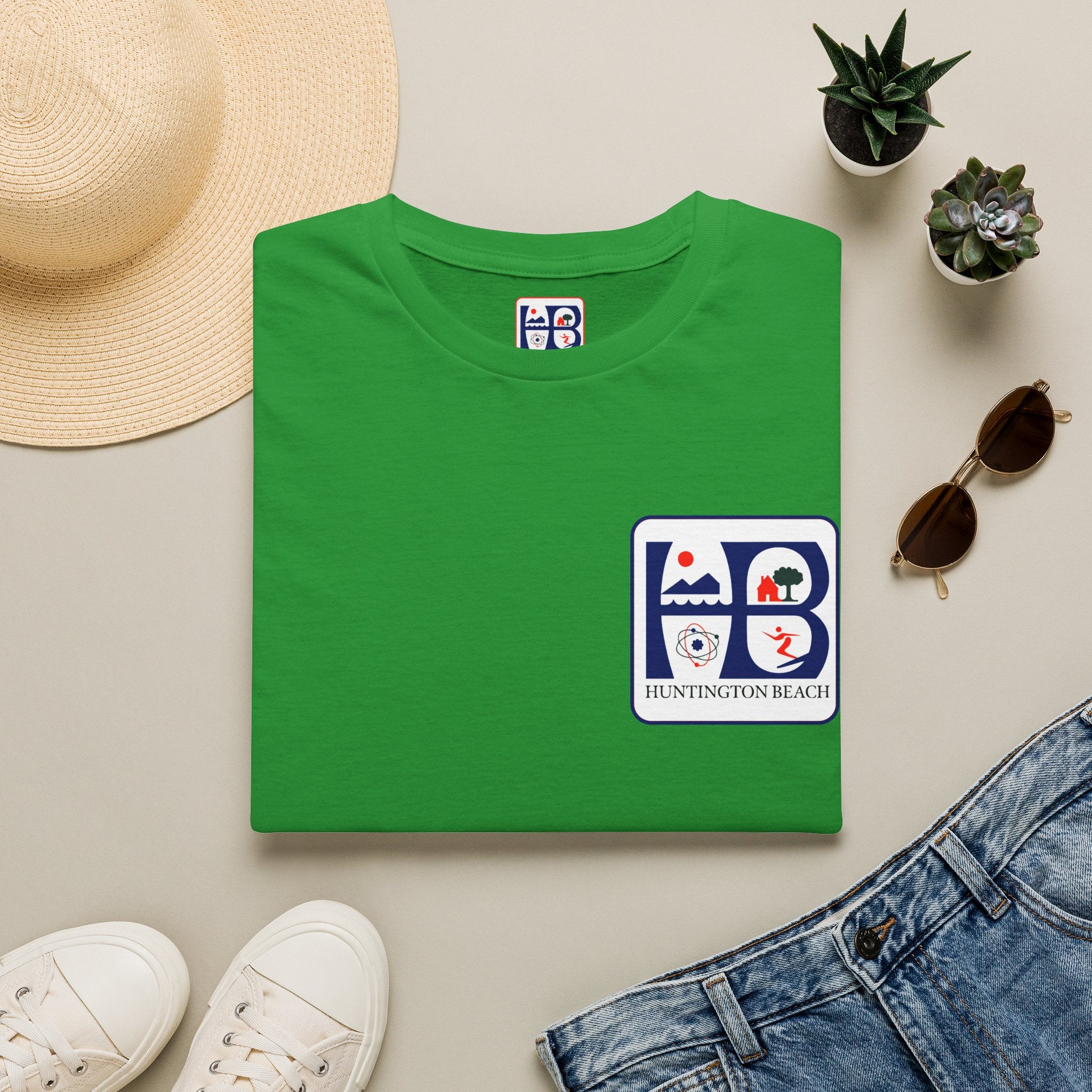 Huntington Beach Retro Logo T-Shirt — HB Surf & Sunset Tee (printed 3 side)