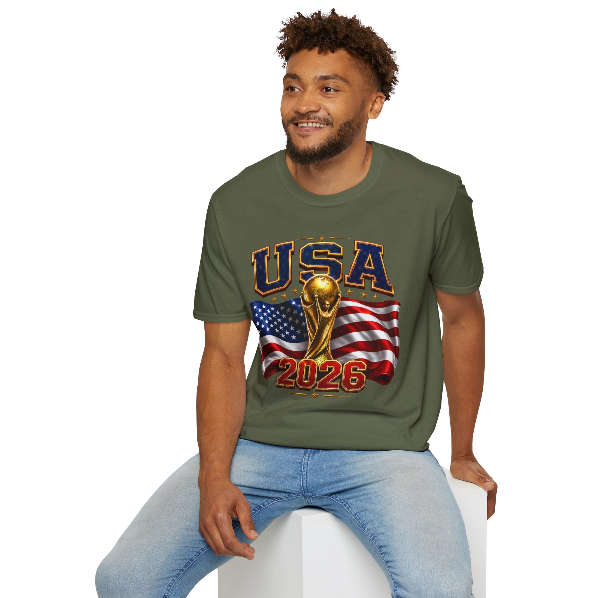 USA World Cup 2026 Soccer T-Shirt – American Flag & Trophy Design