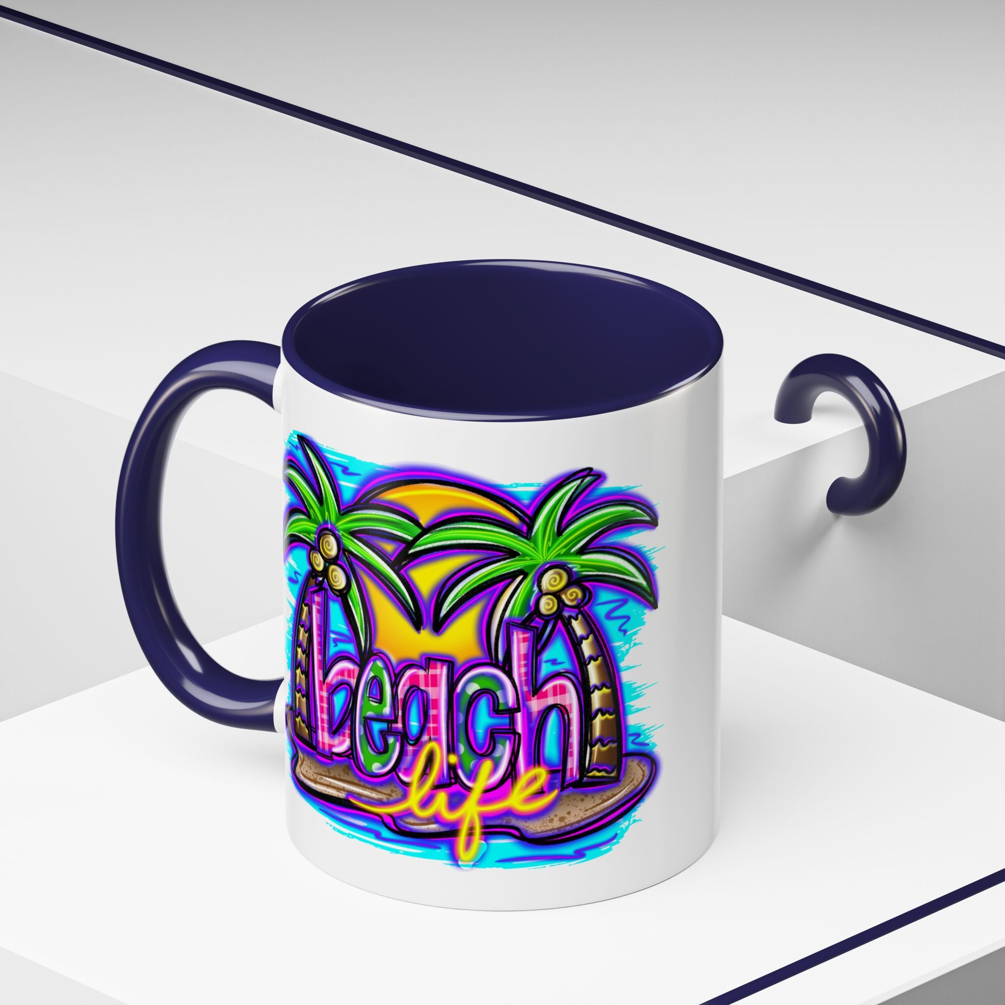 Beach Life Coffee Mug — Tropical Palm Sunset Accent Mug (11/15oz)