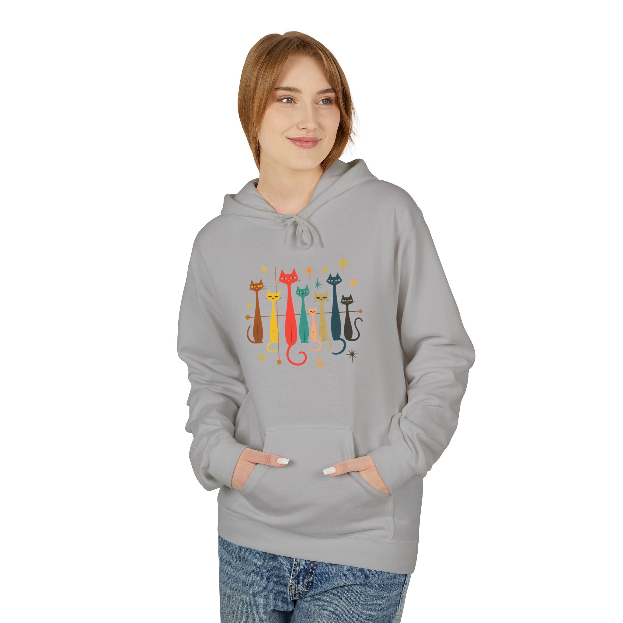 Retro Long Cats hoodie | Colorful Cat Illustration (printed front and back)